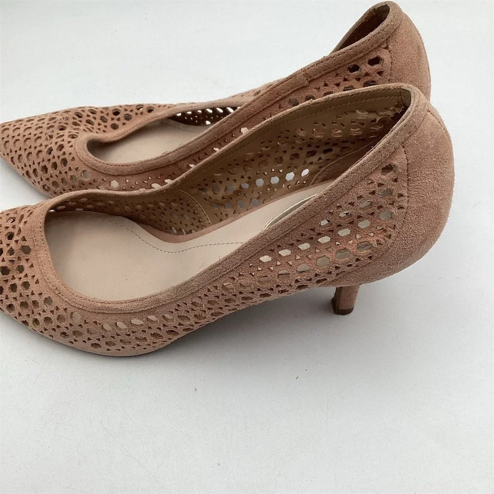 Alfani Womens Nude Beige Pointed Toe Kitten Heel Pumps Laser Cut Slip On